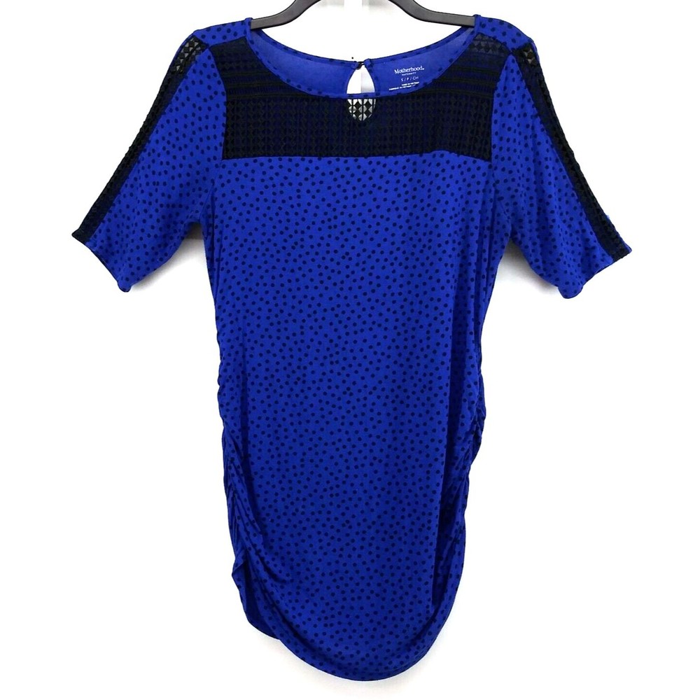 Motherhood Maternity Womens Small Blue Polka Dot Eyelet Trim Blouse